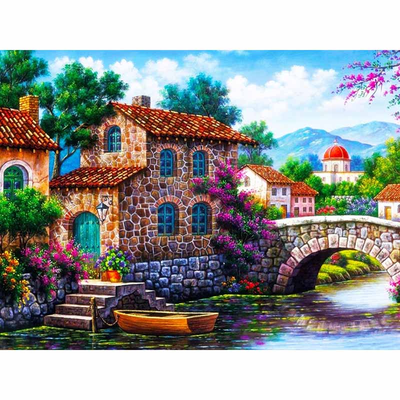 New 5D DIY Diamond Painting Scenic Lodge Diamond Embroidery Scenery Cross Stitch Full Round Drill Home Decor Manual Gift