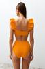 Women's New Season Bikini Set Orange Bralette Frilly Textured High Waist Hipster Bikini Set