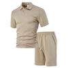 Fashion Summer Men's Casual Trendy Solid Color 2 Piece Set Short Sleeve Turn-down Collar T-shirts Knee Length Short