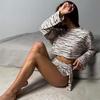 2025 Zebra & Leopard Print Loose Long Sleeve Pajama Set with Shorts - Comfortable for Outdoors