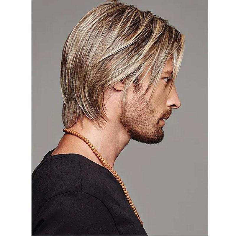 HAIRJOY Men Brown Mixed Wig Short Layered Synthetic Hair for Male Cosplay Anime Halloween Wig
