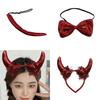 Halloween Devil Horn Headbands With Red Bows Ties Tails 3Pcs Cosplay Costume Party Dressing Up Accessories
