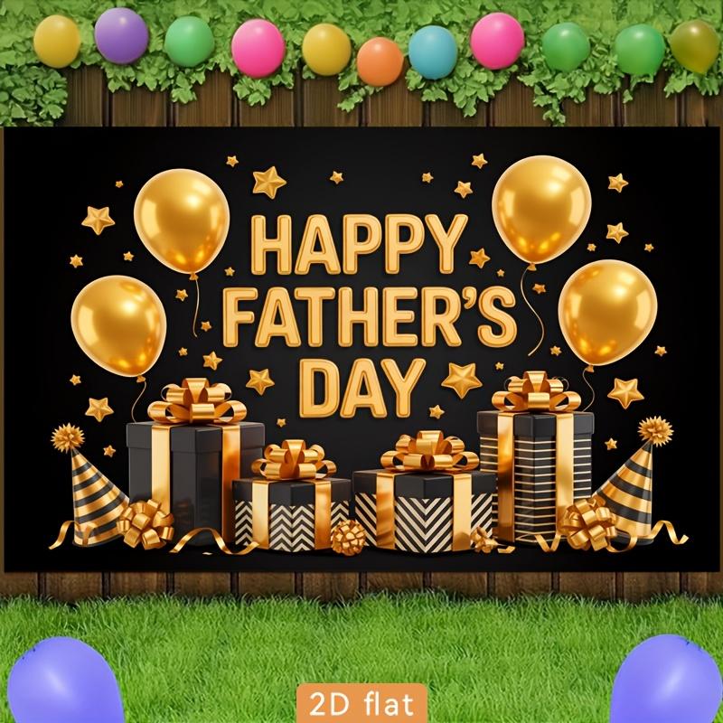 Two-dimensional Flat Banner 1 Piece Party Banner Poster - Happy Father's Day Black and Gold Balloons Gift Box Starszyc