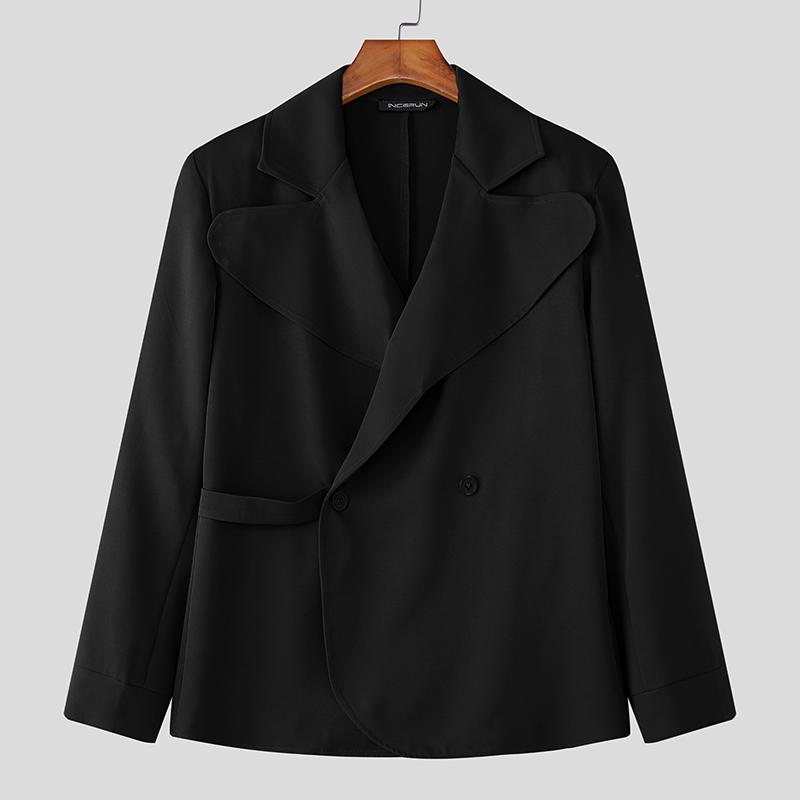 INCERUN Casacos Blazer Masculinos Oversized Gola Lapela Manga Comprida Botões Laterais Casual Solto Fino