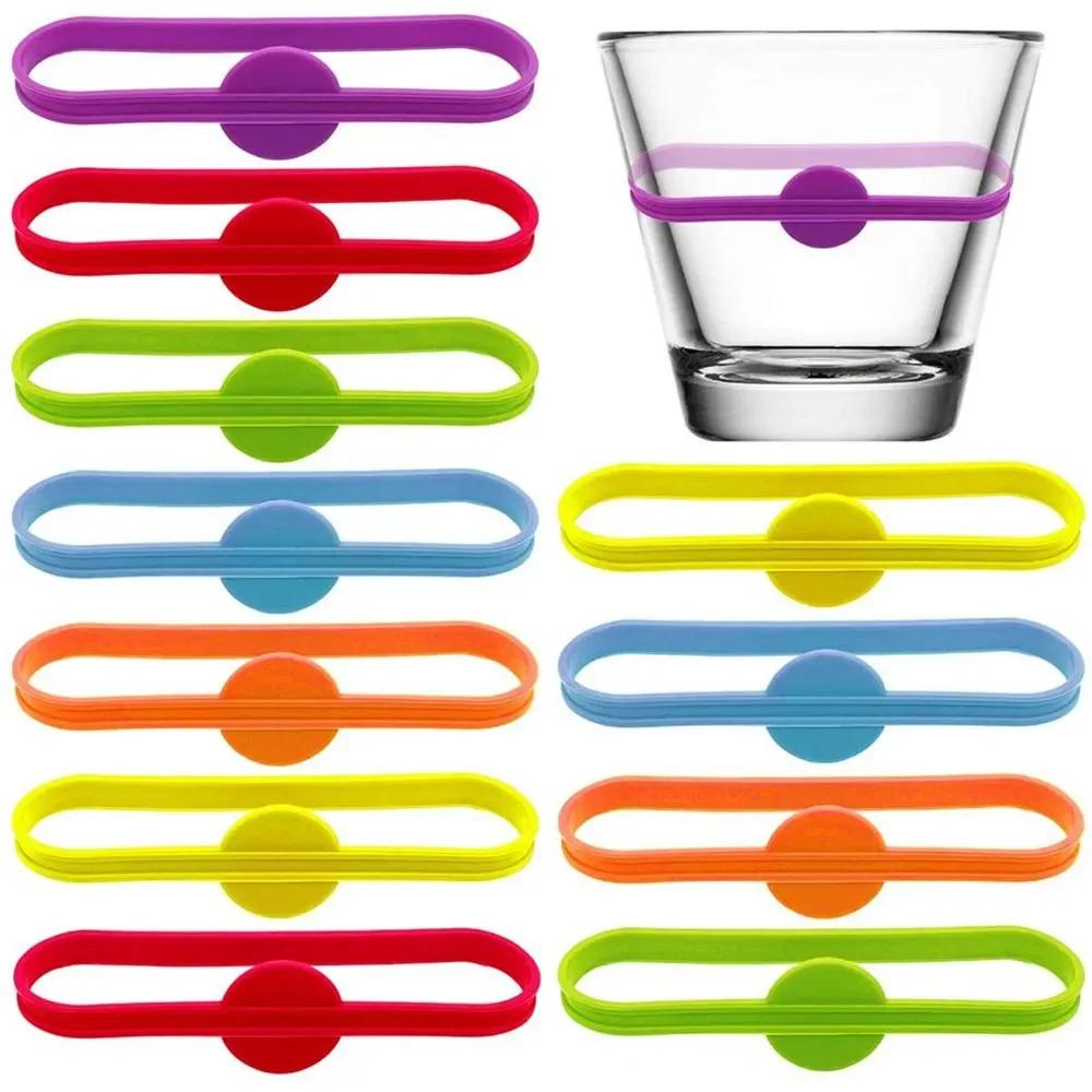 

12Pcs Silicone Goblet Wine Drinking Cup Long Strip Marking Tag Wine Cup Glass Markers Home Bar Kitchen Tool Accessories