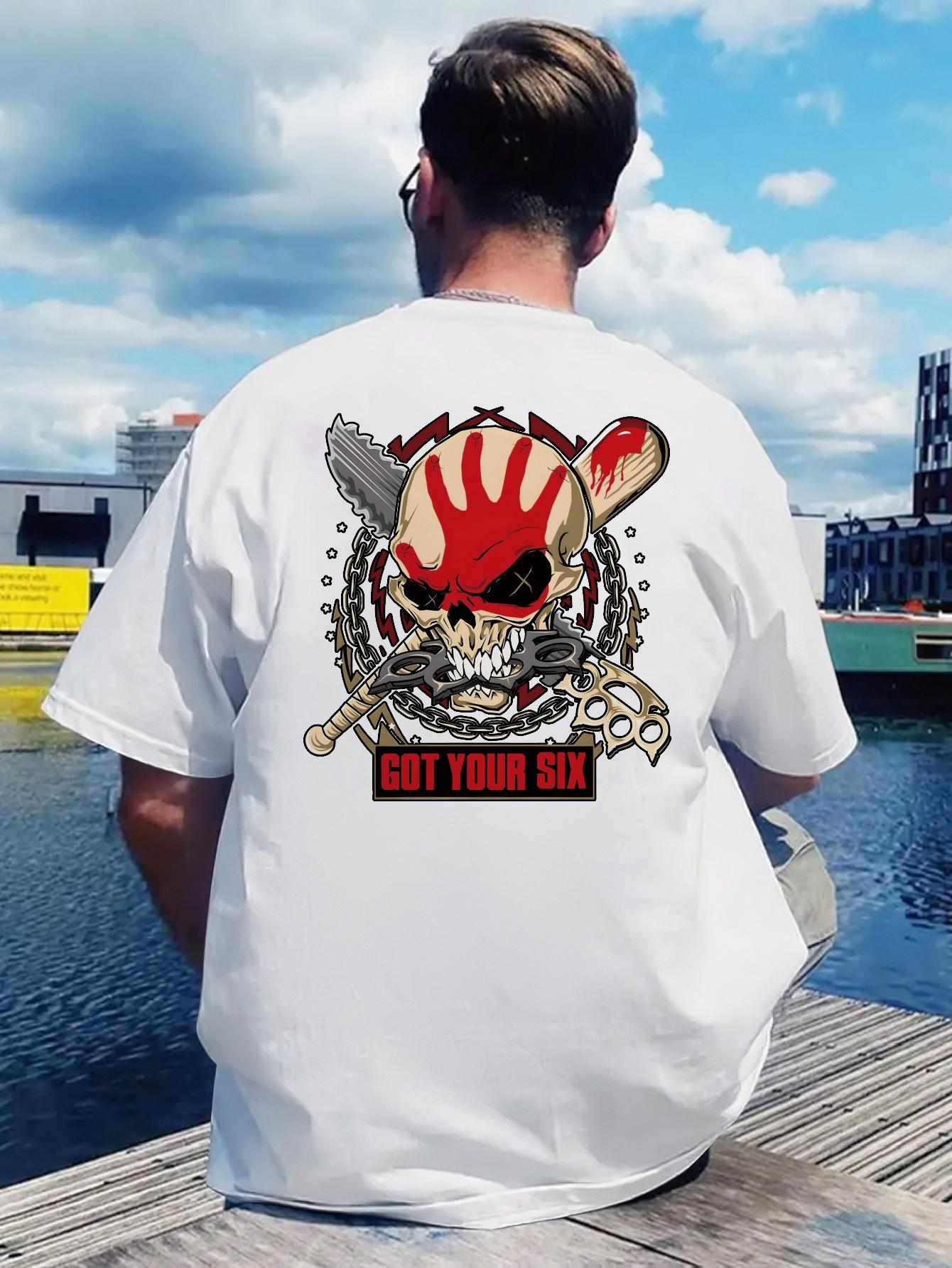 Vintage Rock Band Graphic T-shirt - Got Your Six Skull & Gears Design S