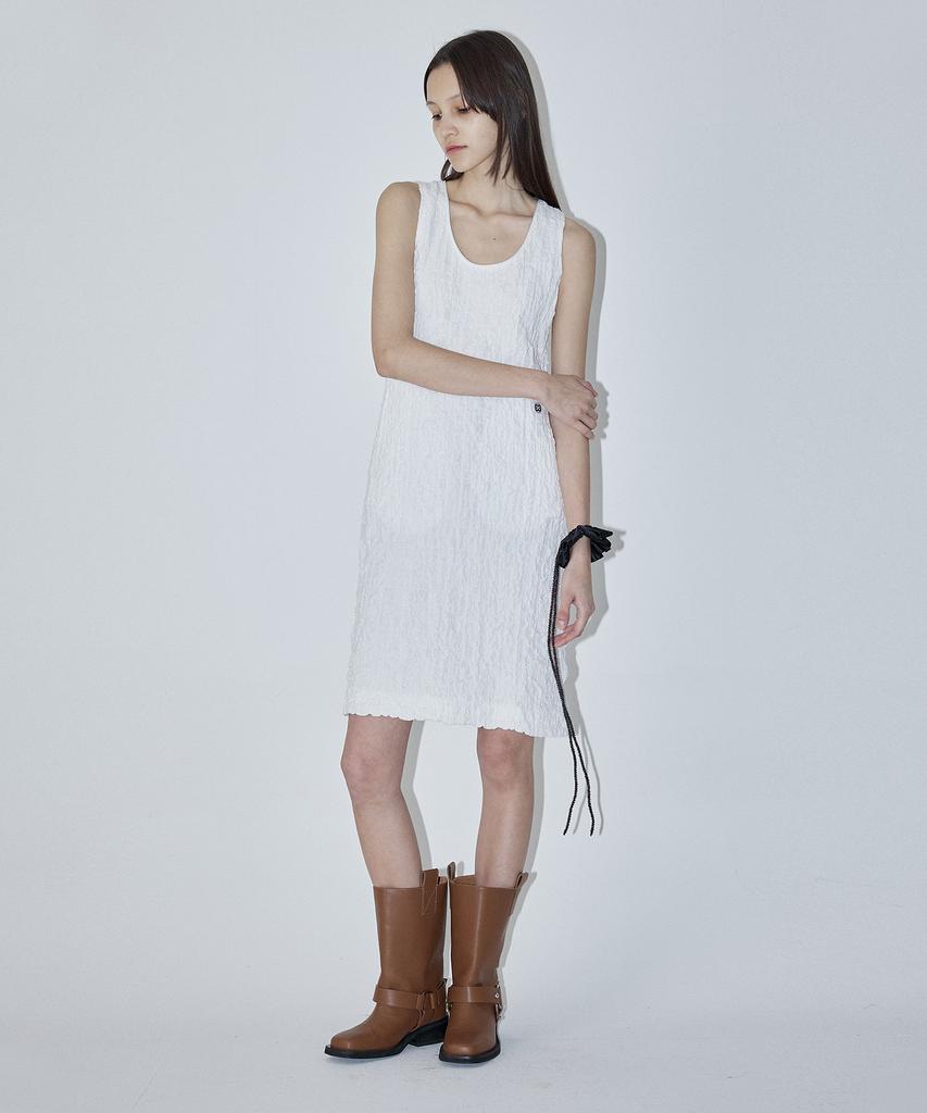 Enor Wrinkled Shirring Dress - White