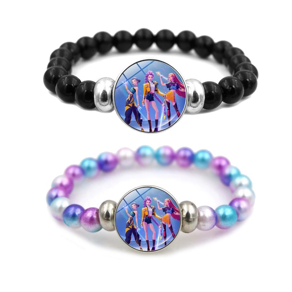 Demon Hunters Couple Bracelets 2pcs Set, Lovers Beaded String Bracelet, Cute Anime Fashion Accessory Gift for Girls Boys