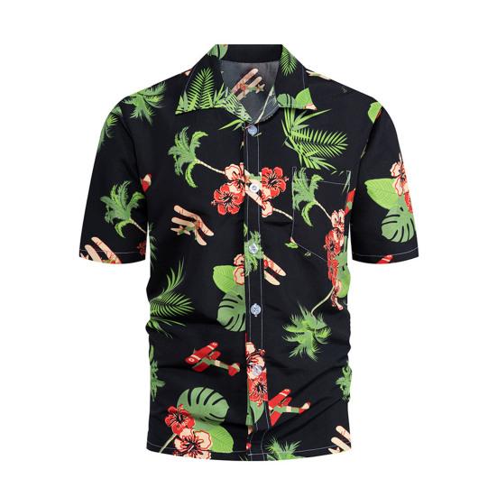 Herreskjorte Bananmønster Enkeltspent Sommer Hawaiisk Knapper Skjorte for Fest