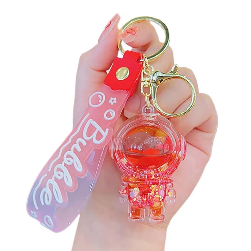 Cartoon Jewelry Dolls Keychain With Sturdy Resin Oil Pendant and Liquid Glitters Bottle for Fashionable Women Ladies