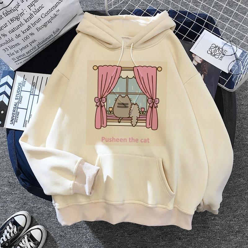 Women's Cat Hooded Sweatshirt 2025 Cartoon Costume Korean Harajuku Kawai Style Oversized