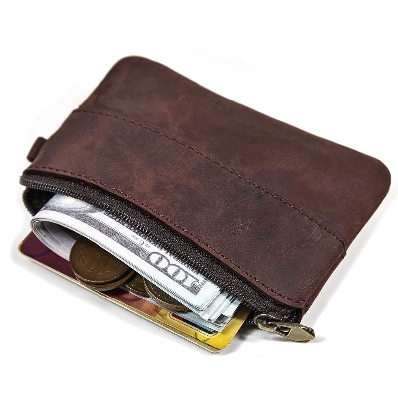 Retro Leather Change Bag, Genuine Leather Men'S And Women'S Casual Small Money Bag, Cowhide Zipper Change Bag, Handmade Coin Bag.