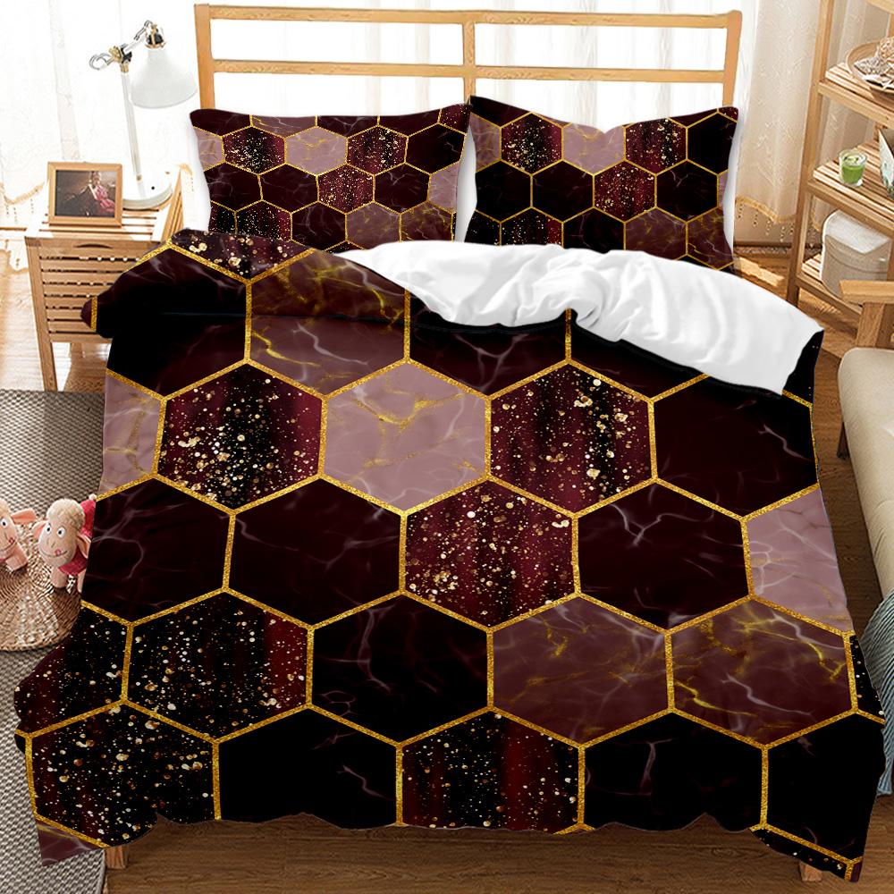 3D Geometric Patterns Printed Softly Bedding Set Stereoscopic Dense Hole Warmly Queen King Size 2/3pcs Polyester Duvet Cover