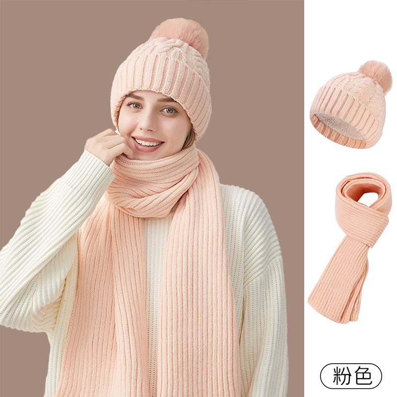 Autumn and winter hats plus scarves, thickened fleece, warm and windproof outdoor knitted two-piece hats