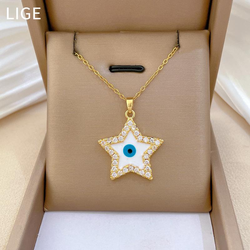 Öltropfendes Pentagramm Voll Diamant Licht Luxus Temperament Wunderschöne Voll Diamant Halskette Damen Vielseitige Schlüsselbeinkette Titanstahl