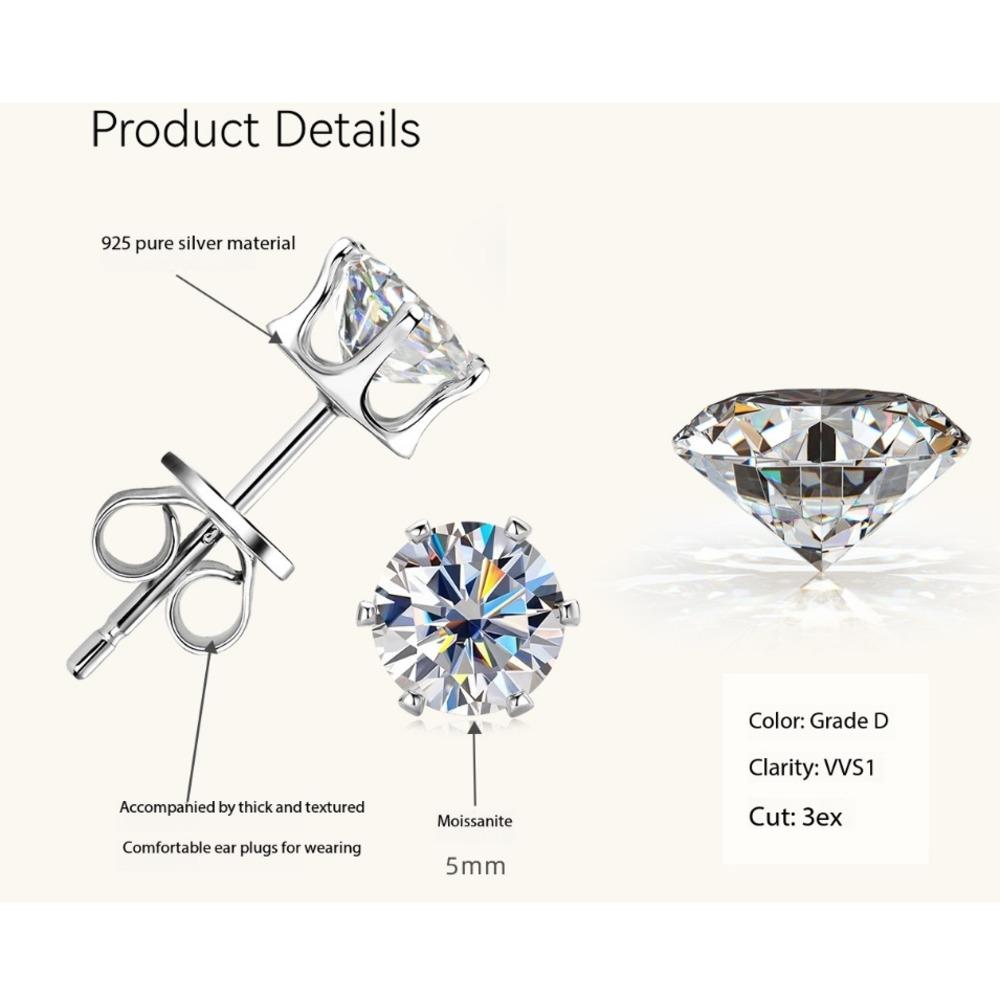 3-9mm Minimalist Delicate Six Prong Moissanite Stud Earrings Unique High End D VVS1 Exquisite Jewelry