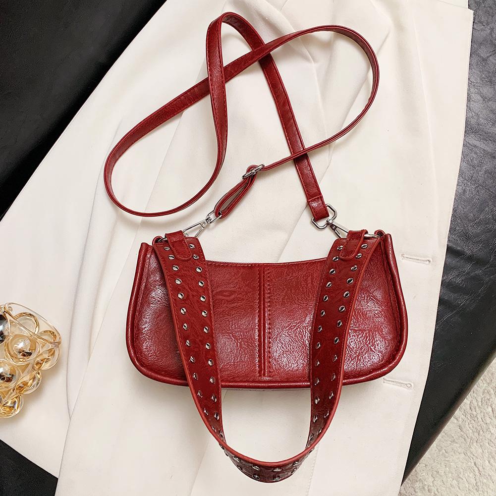 Women Studded Underarm Bag Vintage PU Leather Armpit Bag Retro Y2k Tote Handbag Vintage Crossbody Bags Fashion Hobo Shoulder Bag