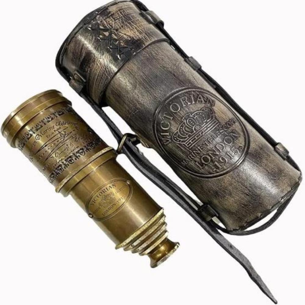 Victorian Nautical Marine Telescope Replica – 45.72 Cm Brass Spyglass with Leather Cover