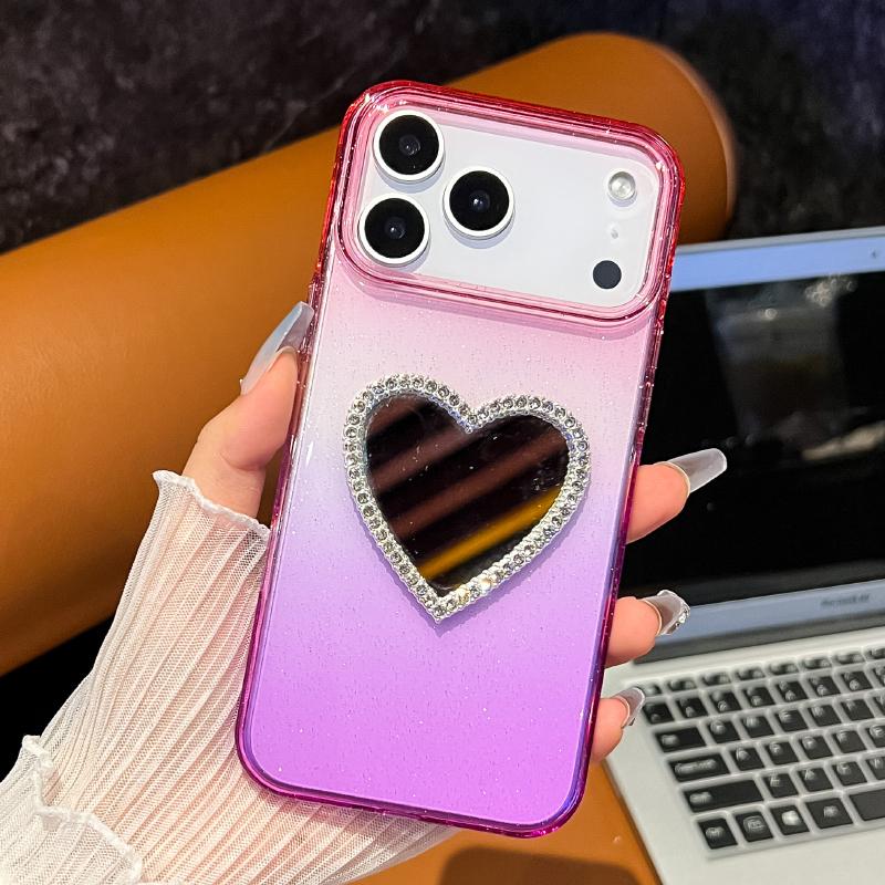 

Luxury Gradient Color Collision Glitter Heart-Shaped Mirror Bumper Phone Case For iPhone 17 Pro Max 17 Air Shockproof Back Cover iPhone17