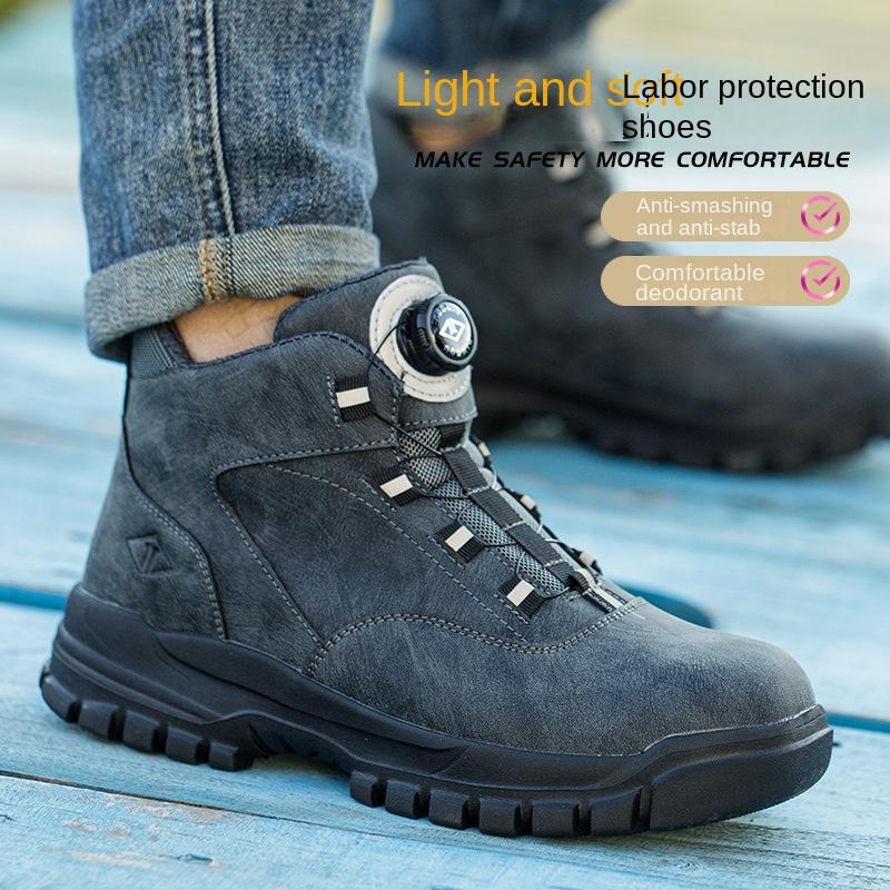 Safety Shoes Button Safety Shoes Steel Bag Head Anti-smashing and Stab-proof Midsole Labor Insurance Men's Wear-resistant Work Shoes