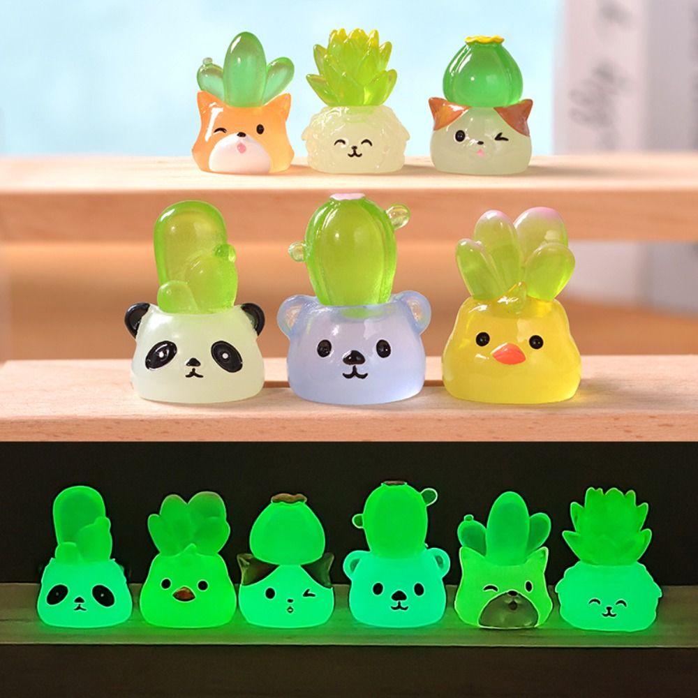 

6Pcs Luminous Figurines Animal Planter Mini Ornament Kawaii Luminous Statue