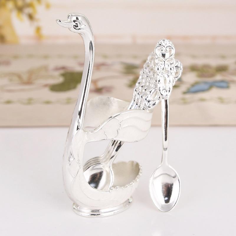 Decorative Dinnerware Set with Swan Base Holder Spoons and Forks for Coffee Fruit Dessert Stirring Mixing Ideal Gift Ideas