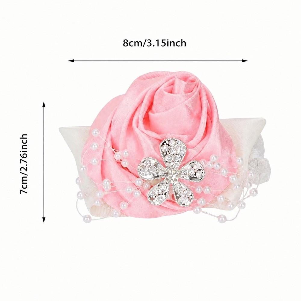 2pcs Rose Red Wrist Corsage Pearl Rhinestone Wedding Corsage Bridal Wrist Flower For Wedding