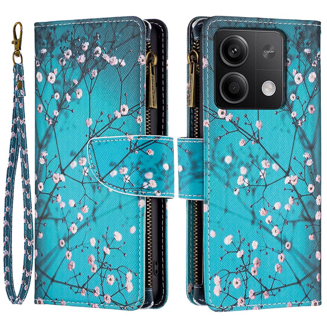 

BF03 For Xiaomi Redmi Note 13 5G PU Leather Case Pattern Zipper Pocket Handbag Phone Cover Plum Blossom