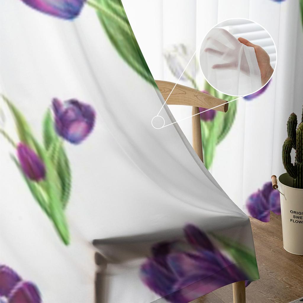 Schwarz-Weiße Tulpen Chiffon Transparente Vorhänge für Wohnzimmer Schlafzimmer Dekoration Fenster Tüll Vorhänge Drapes