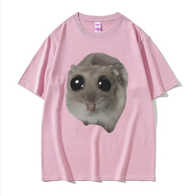 Funny Sad Hamster Meme Cry Men Women Cotton T Shirt Fashion Summer Casual Short Sleeve Streetwear Classic Print Unisex T Shirts