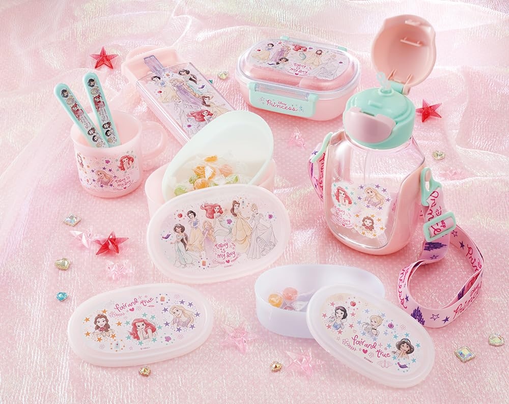 Skater Water Bottle with Straw, 530ml, Disney Princess 23, One-Push Operation, for Girls, PDSH6DX-A