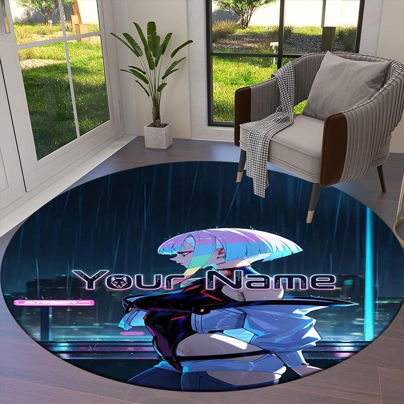 Anime Fusion Custom Name Round Area Rug Carpet Rug For Living Room Bedroom Sofa Playroom Decor Nonslip Floor Mat