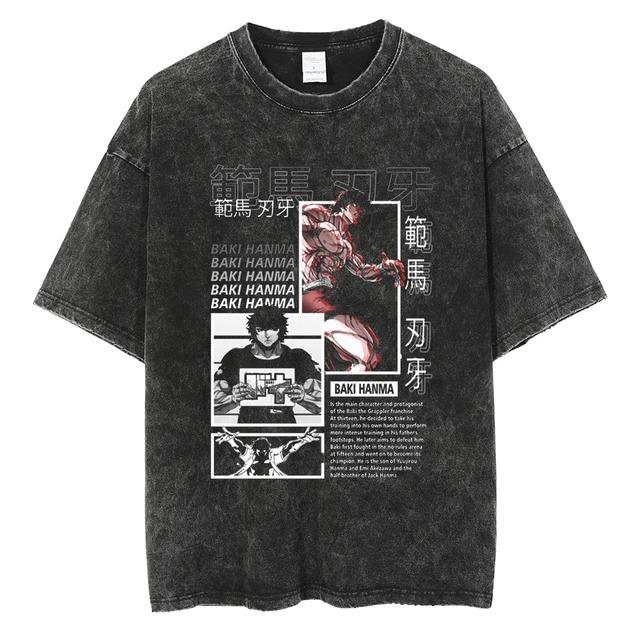 

Baki Manga Tshirt Hanma Baki Graphic Print T Shirt Men Women Clothes Short Sleeve Cozy Soft Tee Washed Oversized Cotton Tshirt S