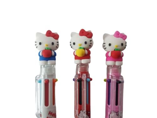 JVPEN WRITING INSTRUMENT Wociud Hello Kitty 0.7mm 6-Color Multicolor Ballpoint Pen with Hello Kitty Figure (Set of 3)