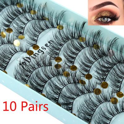 SKONHED 10 Pairs Handmade Wispy Fluffy False Eyelashes 3D Faux Mink Hair Extension Tools Crisscross