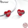 Bamoer Red Heart-shaped Enamel Beads 925 Sterling Silver Jewelry Unique Love Metal Charm Fit Original Bracelet