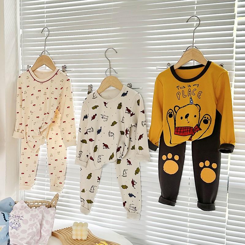 Kids Cotton Thermal Underwear Set Boys Girls Long Johns Pajamas Soft Base Layer 3-8 Years
