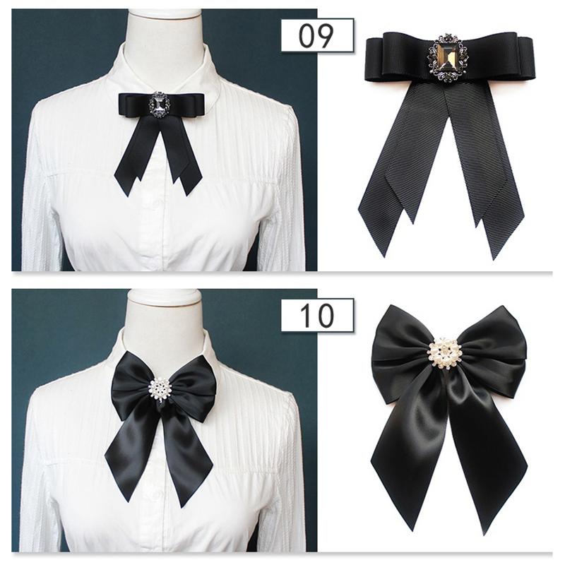 Korean Women'S Bow Tie Brooch Black Rhinestone Pearl Shirt Collar Pins Fashion Bowknot Bowtie Ribbon Wedding Party Necktie