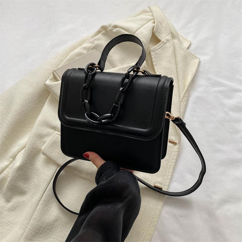 Solid Color Retro 2025 Autumn New Fashion Simple Casual Chain Shoulder Crossbody Portable Small Square Bag