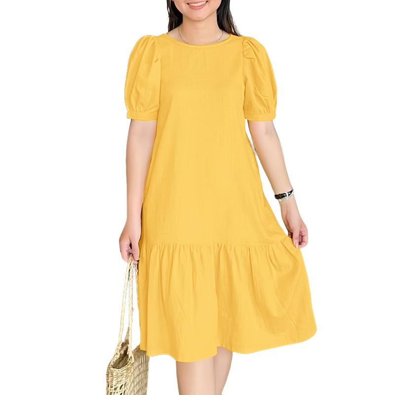 ZANZEA Damen Lässiges Rundhals Kurzarm Lockeres Sommerkleid