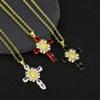 Crucifix Pendant Necklace Unique Cross Maria Charm Clavicle Chain Adjustable Choker Ethnic Style Jewelry Accessory