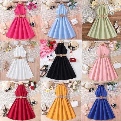 Kindermode Neckholder Schulterfreies Prinzessinnenkleid Sommer Mädchen Süßes Ärmelloses Kleid
