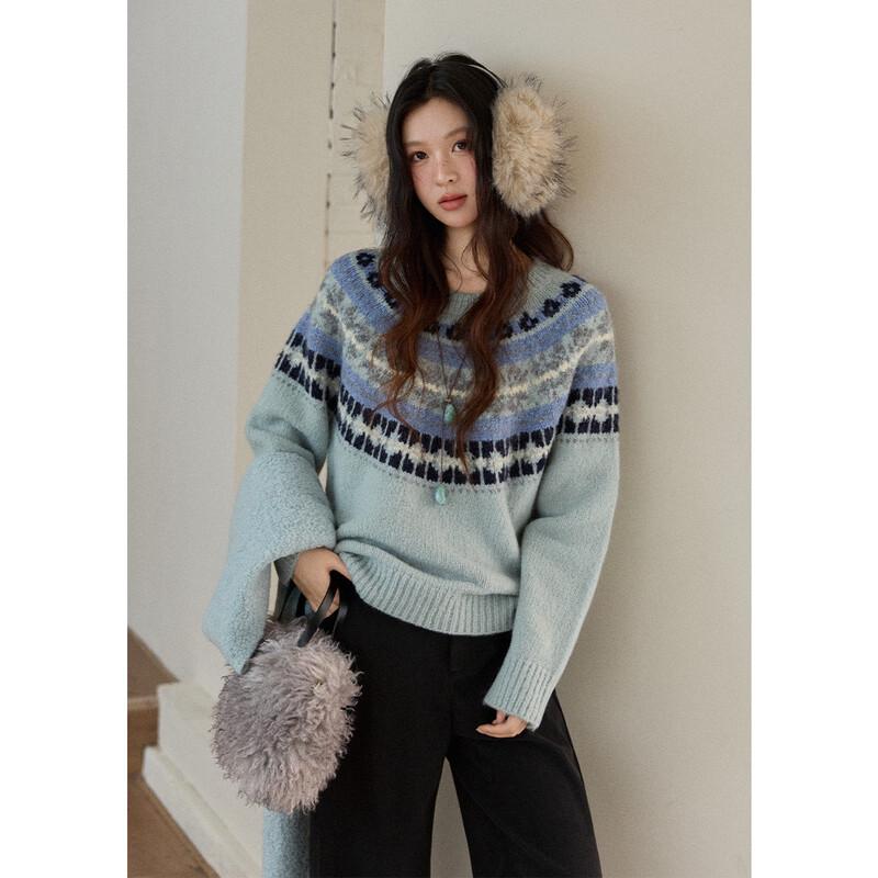 Women s Loose-Fit Fair Isle Jacquard Wool Blend Sweater S