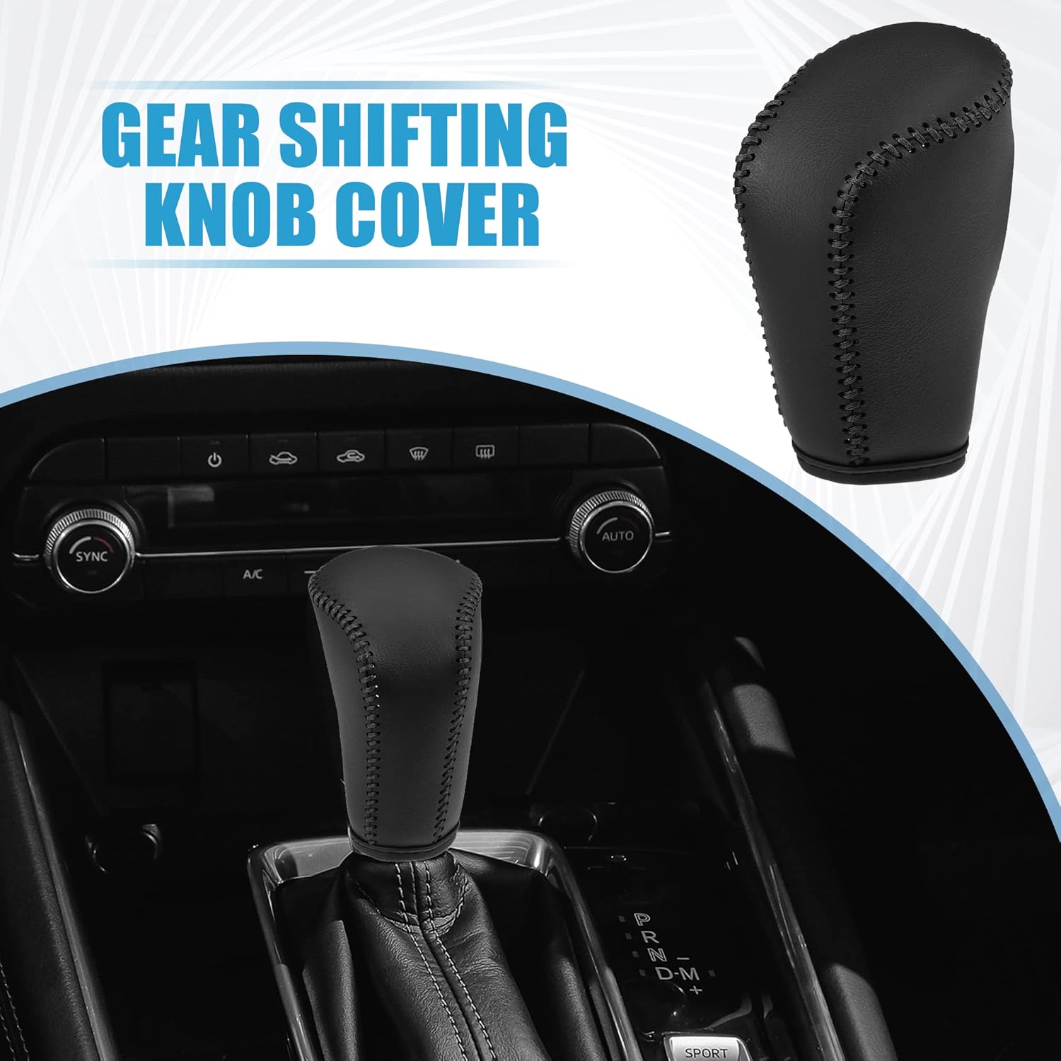 Gear Shifting Knob Cover Automatic Transmission Lever Trim for Mazda CX-30 2020-2021 Faux Leather Black