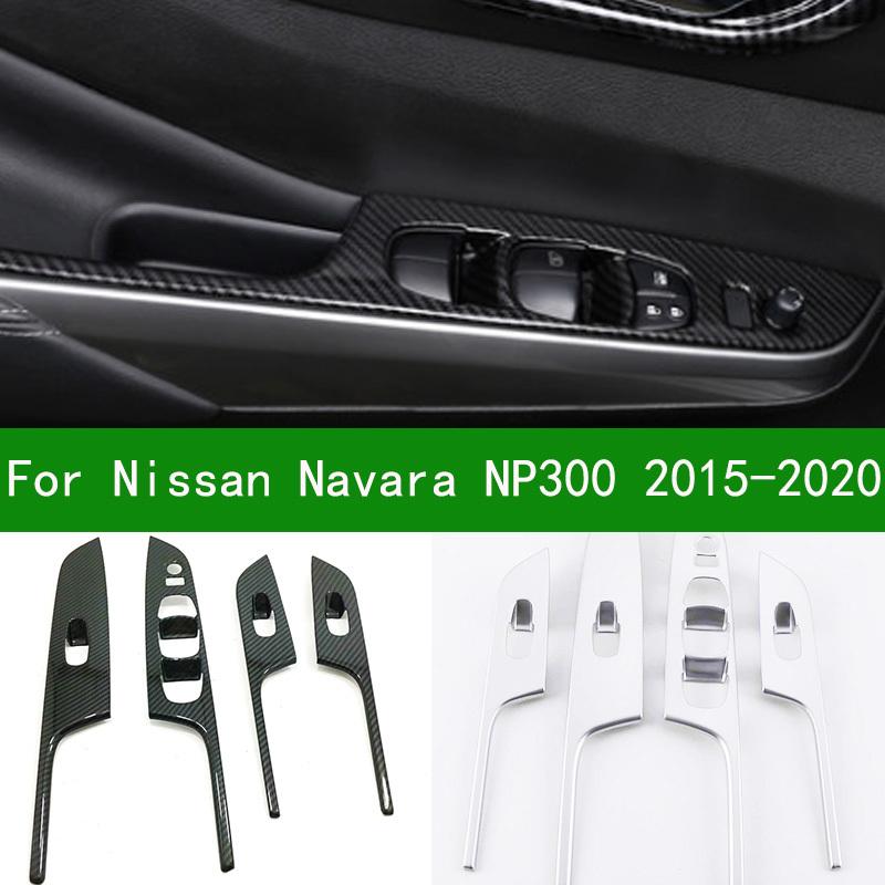 For nissan navara NP300 2015- Pickup Chrome Silver Power window switch Window lifter trim Carbon fiber Interior Door sticker