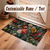 Floral Garden Theme Crystal Velvet Floor Rug Personalized Custom Name Text Warm Carpet Home Decoration