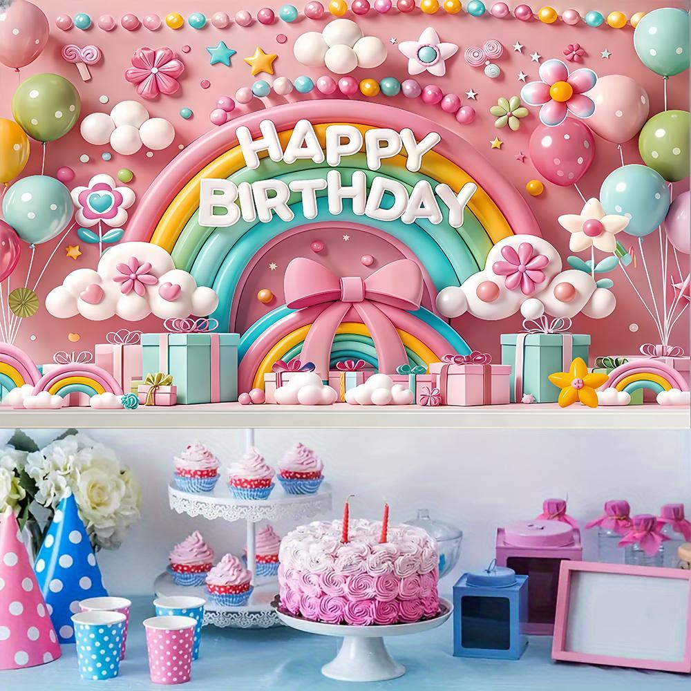 1pc Rainbow Birthday Background Cloth Banner Suitable for Birthday Celebrations Holiday Celebrations Photography Props
