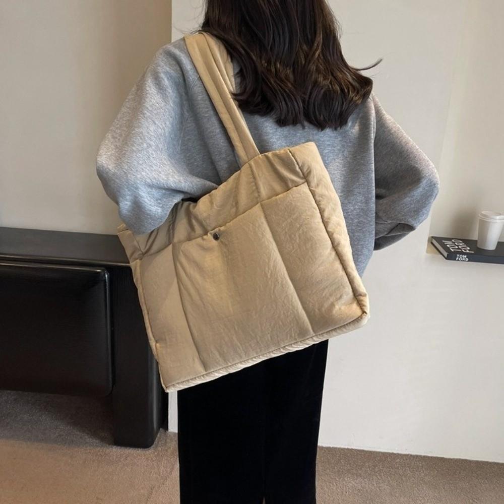 Solid Color Puffer Shoulder Bag Fashion Women Cloud Tote Bag Lady Laptop Handbags Travel