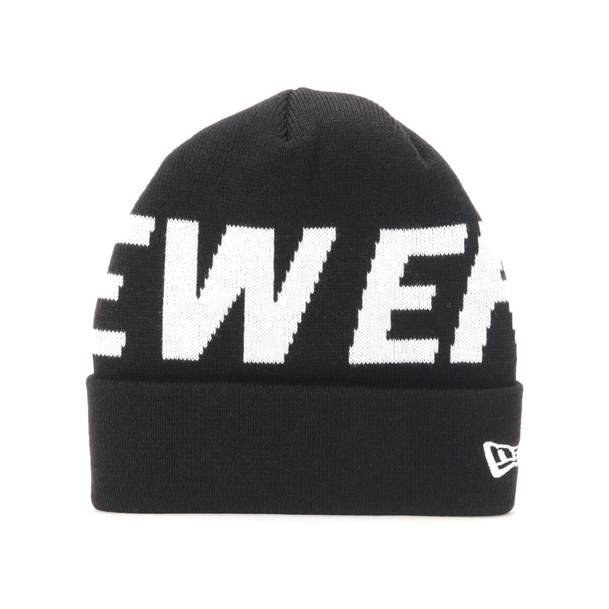 

New Era Free Basic Cuff Knit Billboard Knit Cap with Big Logo, Black/White