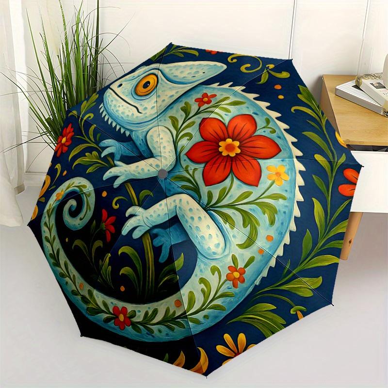 1pc Chameleon Flowers Auto Open/close, All-Season Portable Folding Umbrella for Women & Men, Travel, Everyday, Formal Events - Compact Luxury Parasol,